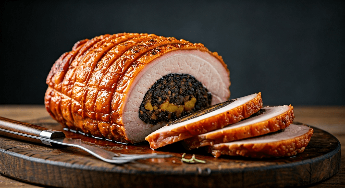 Stuffed Pork Loin with Black Pudding, Apple & Sage