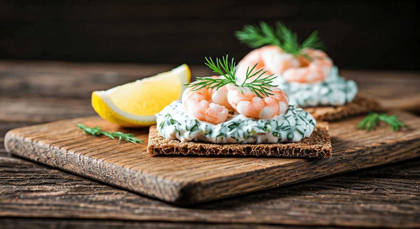 Dill & Lemon Shrimp Skagen on Rye Crispbread